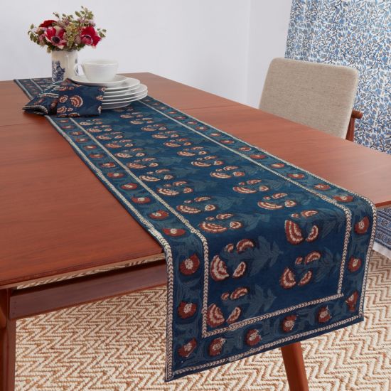 Carnation Runner - Indigo/Brick Red